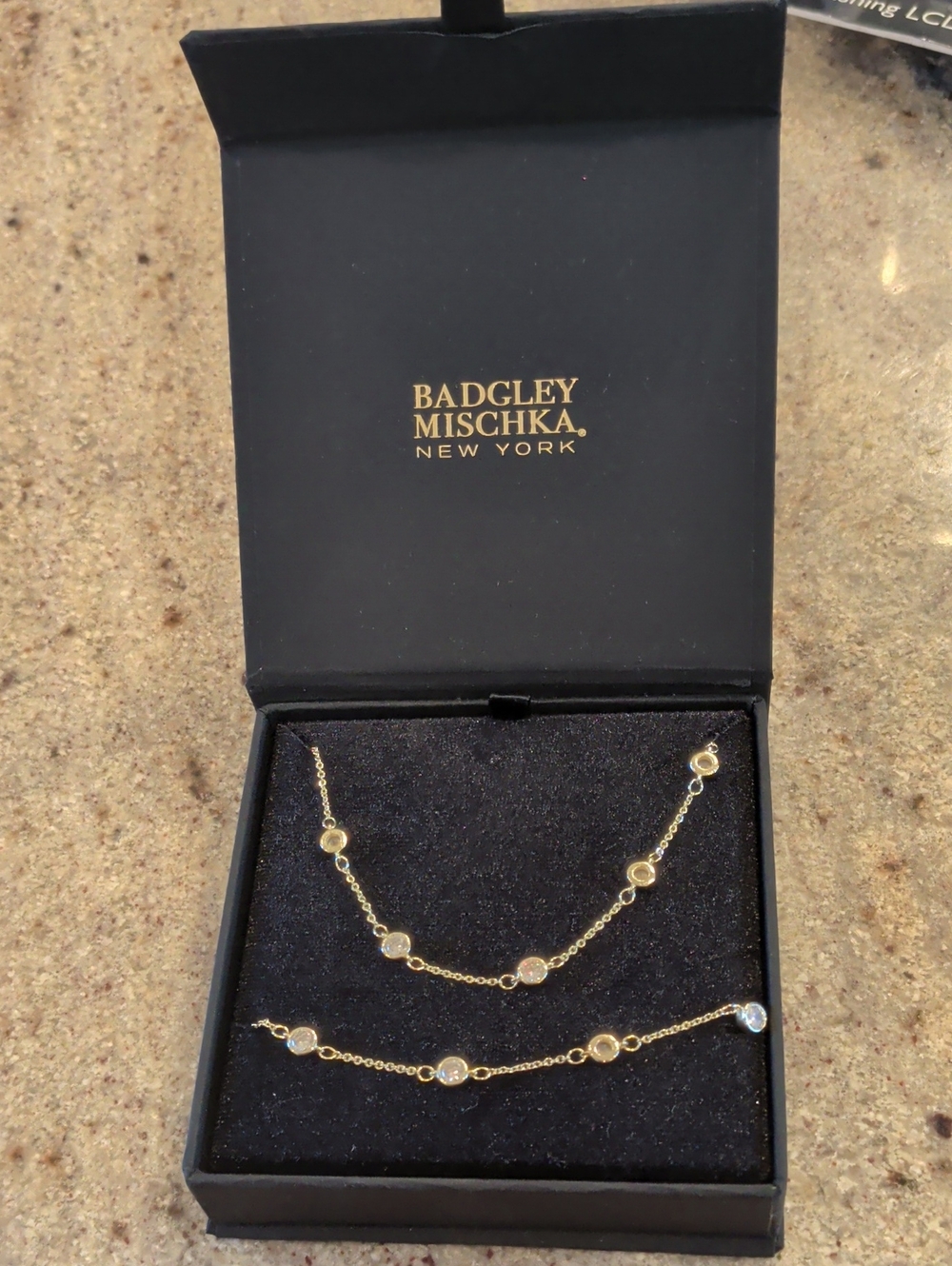 Badgley Mischka Gold Tone Crystal Station Necklace Set, Bracelet,  Necklace,